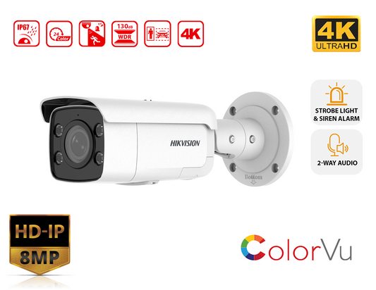 HIKVISION DS-2CD2T87G2-LSU/SL(2.8mm)(C) - 8 MP ColorVu Strobe Light and Audible Warning Fixed Bullet Network Camera