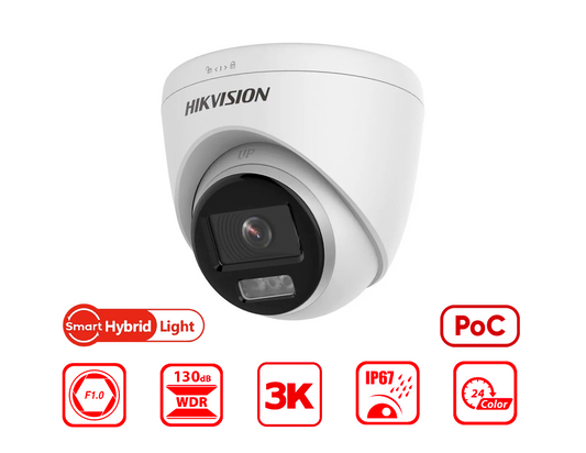 HIKVISION DS-2CE72KF3T-LE(2.8MM) - Hikvision 3K ColorVu Dual-light PoC Fixed Turret Camera