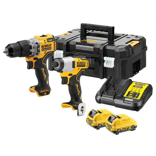 Dewalt DCK2111L2T 12V XR Brushless Sub-Compact Twin Pack With 2 x 3.0Ah Batteries Charger In Case