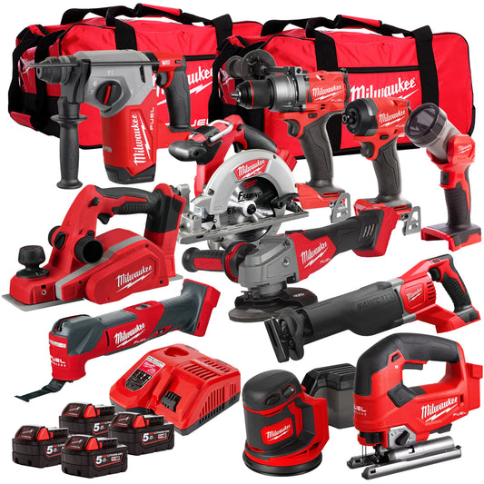 Milwaukee 18V Cordless 11 Piece Tool Kit with 4 x 5.0Ah Batteries & Charger in Bag