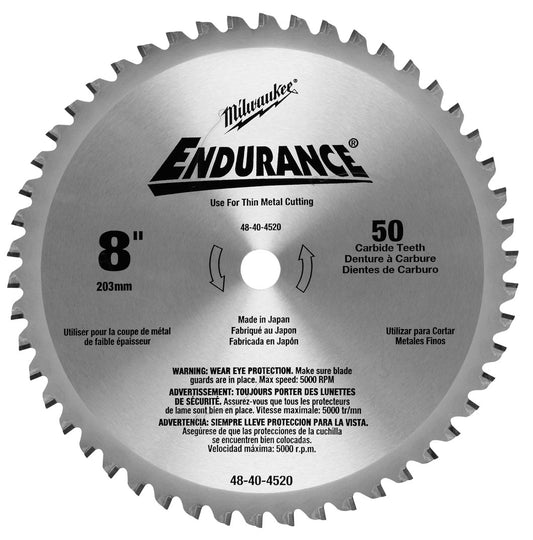 Milwaukee Endurance  48-40-4520 8"  203mm 50 Teeth Thin Metal Cutting Saw Blade