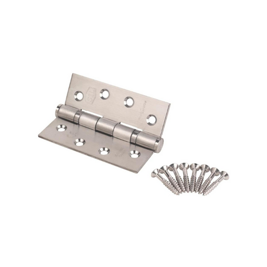 SMITH & LOCKE SATIN STAINLESS STEEL GRADE 11 FIRE RATED BALL BEARING HINGES 102MM X 76MM 3 PACK