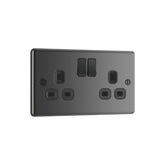 LAP 13A 2-GANG SP SWITCHED PLUG SOCKET BLACK NICKEL WITH BLACK INSERTS 5 PACK