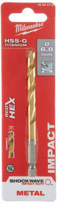 Milwaukee 6.8mm Red HEX Shockwave Impact Duty Metal HSS Titanium Bits 48894716