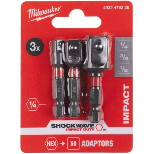Milwaukee Shockwave Impact Duty Socket Adaptor Set - Black, Pack of 3...