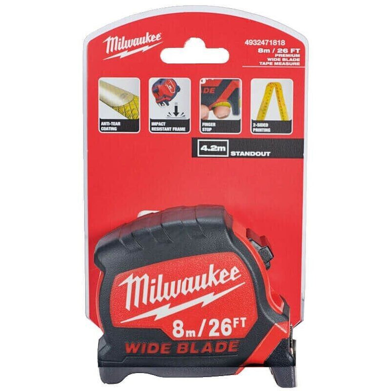 Milwaukee 4932471818 Premium Wide Blade 8m/26ft Tape Measure Hand Tool
