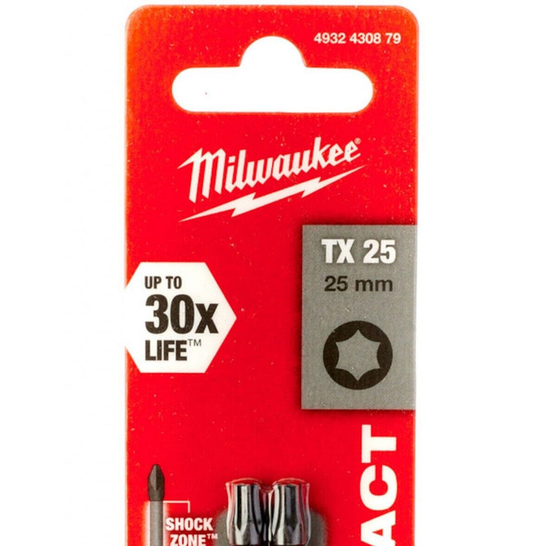 Milwaukee SHOCKWAVE™ IMPACT DUTY Screwdriver Bits TX25 25mm - 2 Piece 4932430879