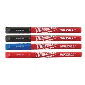 Milwaukee INKZALL Ultra Fine Tip Permanent Marker Pens 4 Pack Coloured 0.6mm Tip