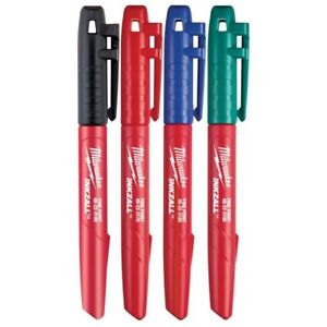 Milwaukee Fine Tip Colour Marker Set: Black, Red, Blue and Green 48223106 4 pcs