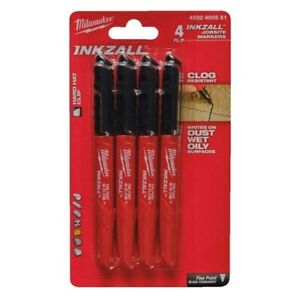 Milwaukee 4932480551 Inkzall Black Job Site Marker Pens - Set of 4