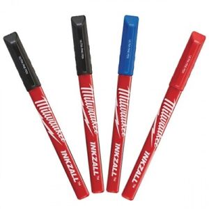 Milwaukee INKZALL Ultra Fine Tip Permanent Marker Pens 4 Pack Coloured 0.6mm Tip