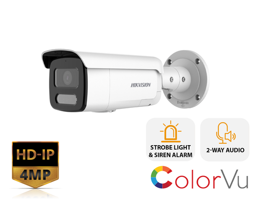 HIKVISION DS-2CD2T47G2-LSU/SL(2.8MM) - 4 MP ColorVu Strobe Light and Audible Warning Fixed Bullet Network Camera
