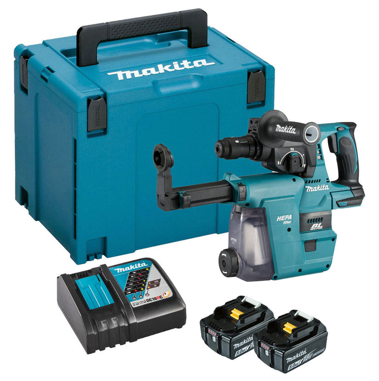 Makita DHR243RTJW 18V LXT Brushless SDS+ Hammer Drill With 2 x 5.0Ah Battery & Charger