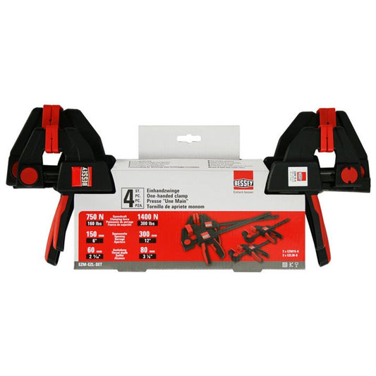 Bessey EZM-EZL-SET One-Handed Clamp 4 Piece Set  2 x 6" & 2 x 12"