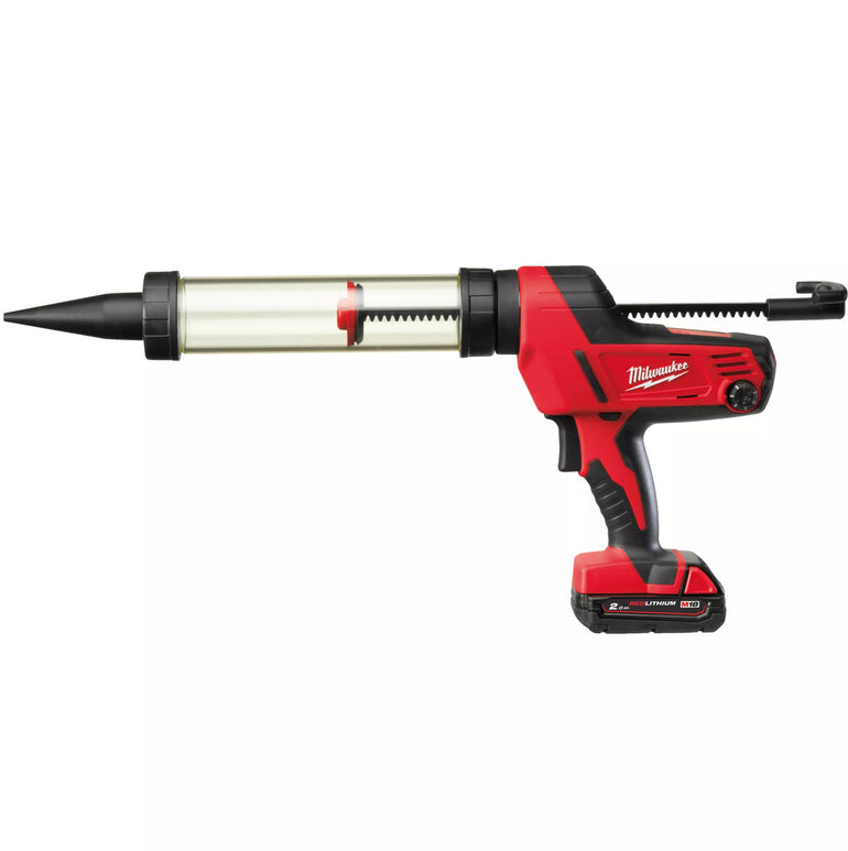 Milwaukee C18PCG/400T-201B 18V Caulking Gun Transparent Tube 400ml with 1 x 2.0Ah Battery & Charger 4933441814