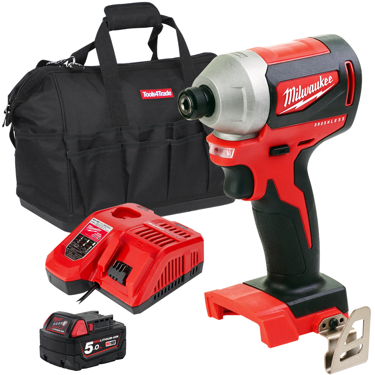 Milwaukee M18BLID2-0 1/4" Brushless Hex Impact Driver with 1 x 5.0Ah Battery Charger & Bag