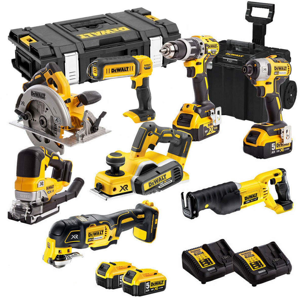 Dewalt DEWKIT90 18V Cordless 8 Piece Kit with 4 x 5.0Ah Batteries & Charger in TSTAK