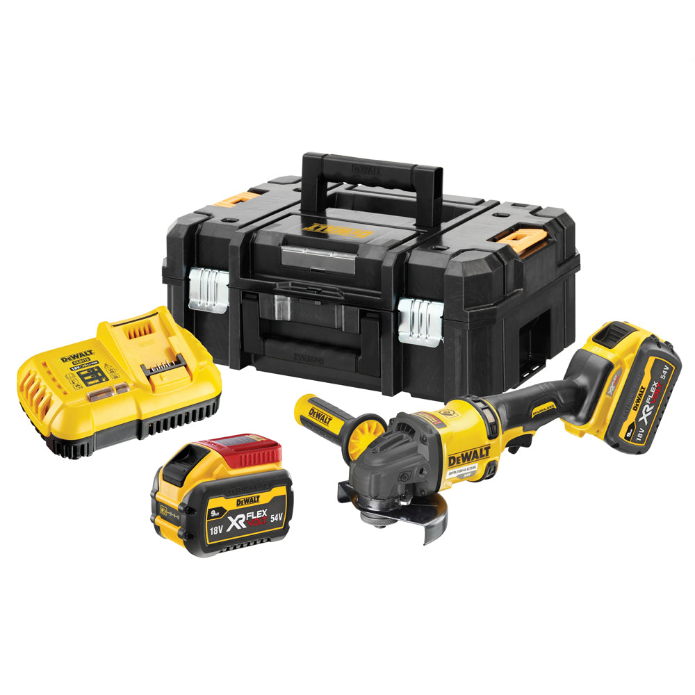 Dewalt DCG418X2 54V FlexVolt 125mm Angle Grinder with 2 x 9.0Ah Battery Charger & Case