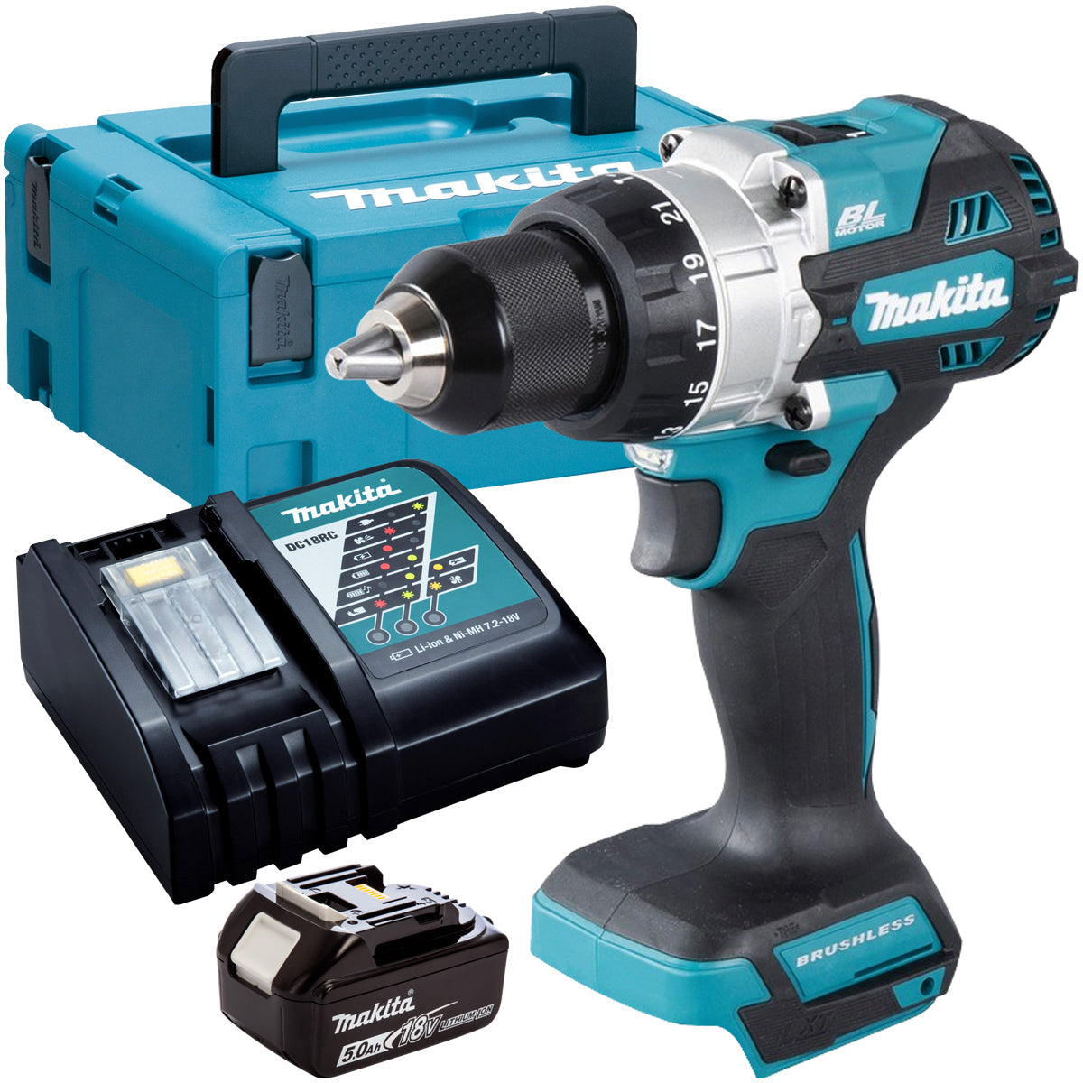 Makita DHP486Z 18V Brushless Combi Drill with 1 x 5.0Ah Battery + Charger & Case