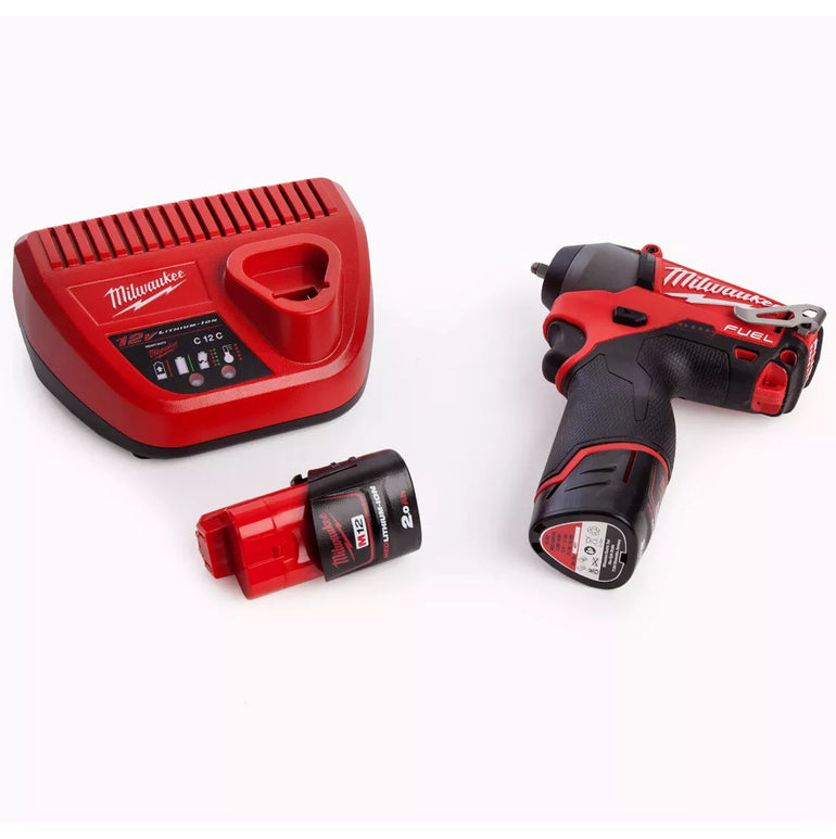 Milwaukee M12BIW14-202C Sub Compact 12V 1/4in Impact Wrench Kit With 2 x 2.0Ah Batteries & Charger in Case 4933443897