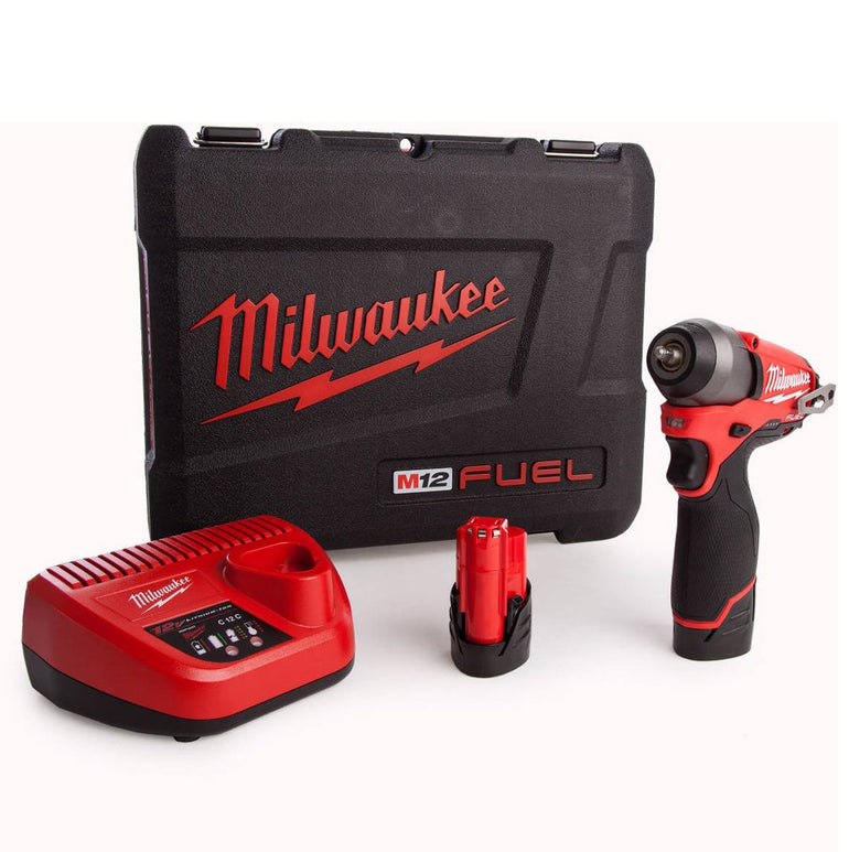 Milwaukee M12BIW14-202C Sub Compact 12V 1/4in Impact Wrench Kit With 2 x 2.0Ah Batteries & Charger in Case 4933443897