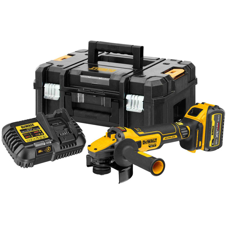 DeWalt DCG409T1 18V XR FlexVolt 125mm Brushless Grinder Kit with 6.0Ah Battery & Charger in Case