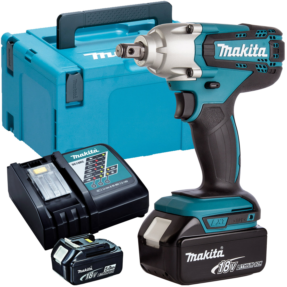 Makita DTW190Z 18V Impact Wrench with 2 x 5.0Ah Batteries & Charger in Case