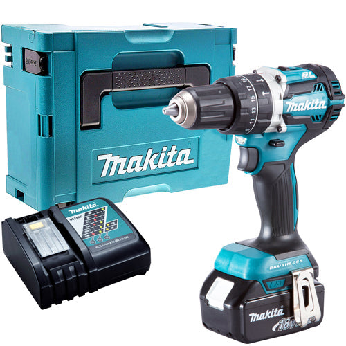 Makita DHP484Z 18V Brushless Combi Hammer Drill Driver with 1 x 5.0Ah Battery & Charger in Case