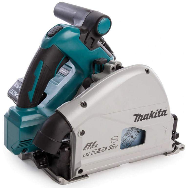 Makita DSP600ZJ 36V Brushless 165mm Plunge Saw with 2 x 1.5m Guide Rail & Case + Rail Bag