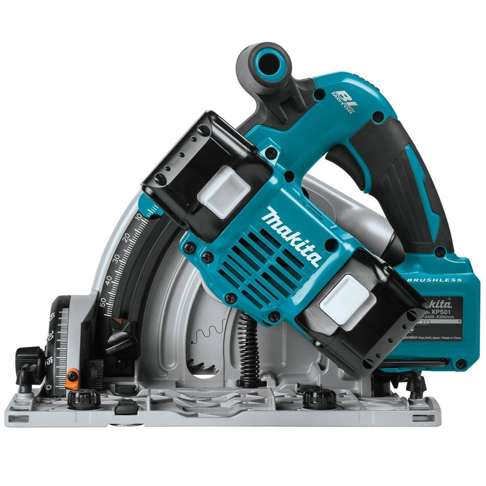 Makita DSP600ZJ 36V Brushless 165mm Plunge Saw with 2 x 1.5m Guide Rail & Case + Rail Bag