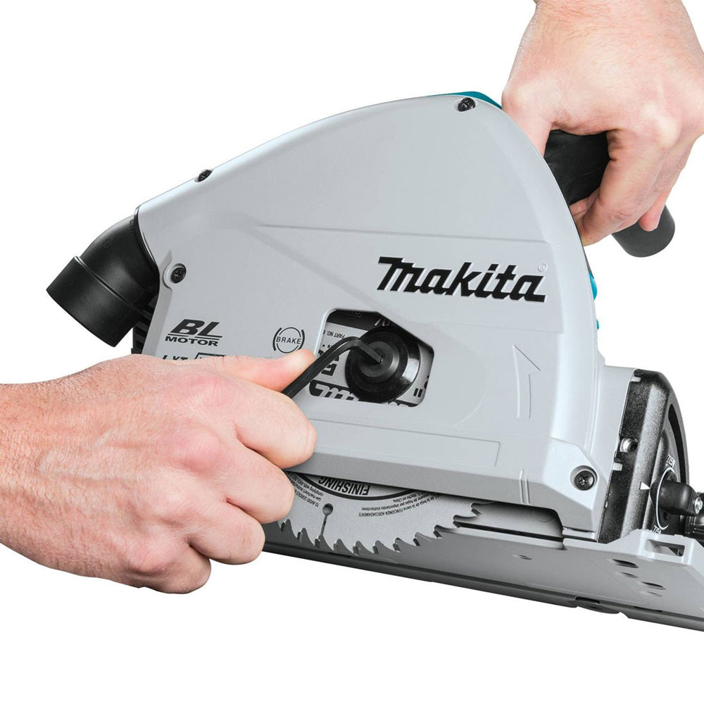 Makita DSP600ZJ 36V Brushless 165mm Plunge Saw with 2 x 1.5m Guide Rail & Case + Rail Bag