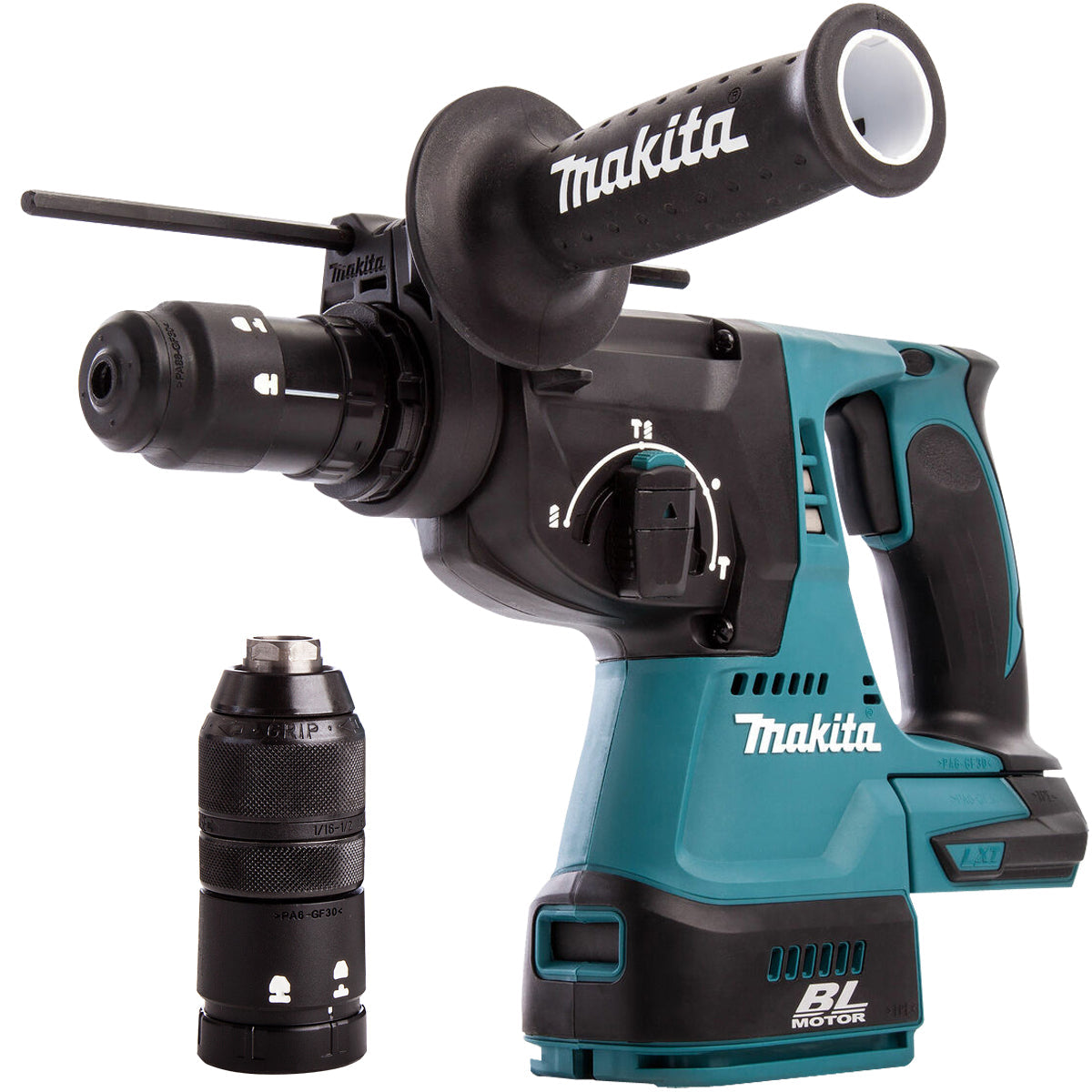 Makita DHR243Z 18V Brushless 24mm SDS+ Rotary Hammer Drill & 4 Piece Chisel Set