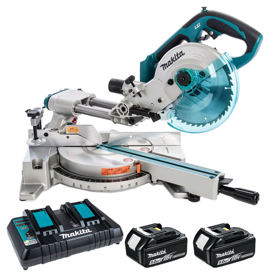 Makita DLS713NZ 18V LXT 190mm Slide Compound Mitre Saw With 2 x 5.0Ah Batteries & Charger