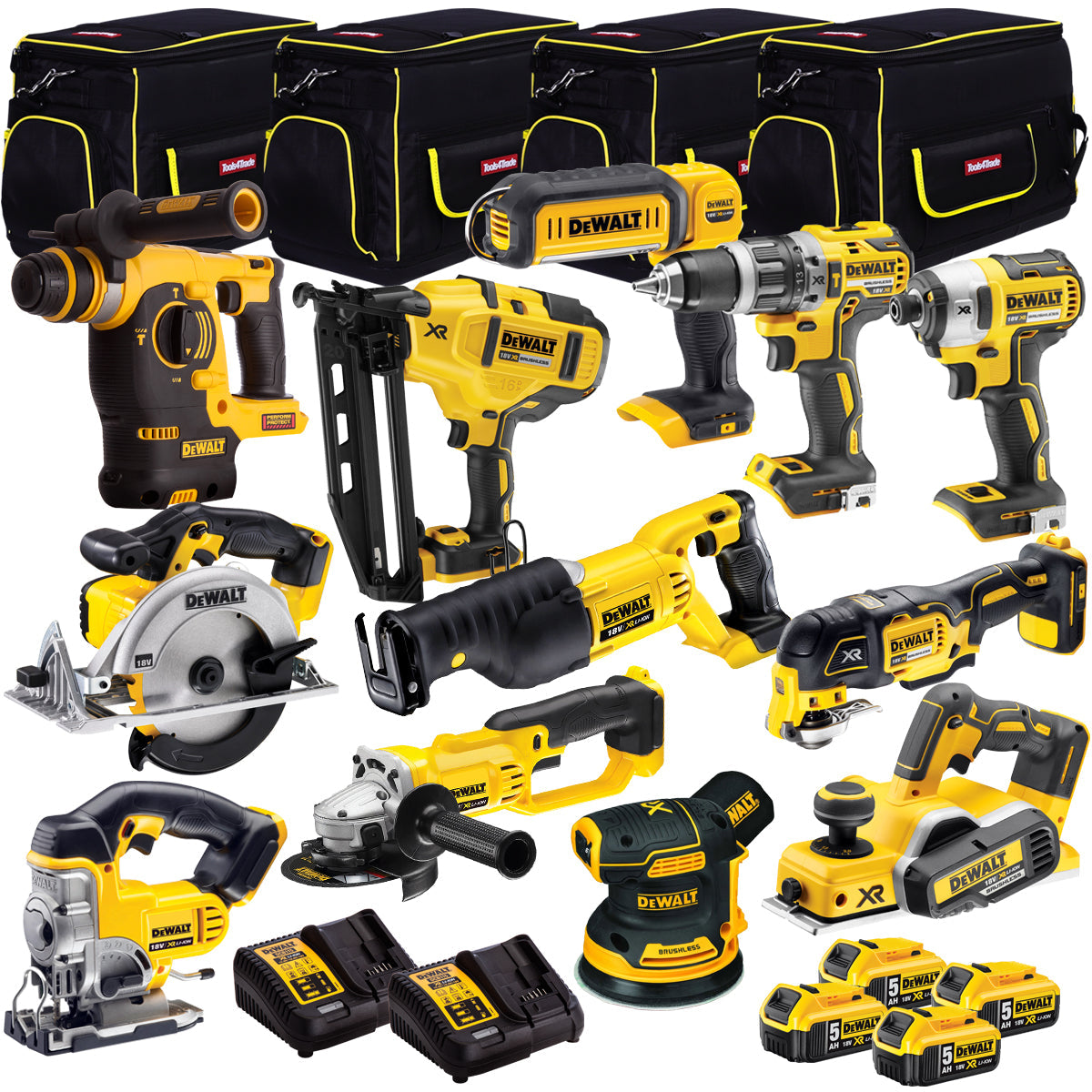 Dewalt 18V 12 Piece Power Tool Kit with 4 x 5.0Ah Batteries T4TKIT-848