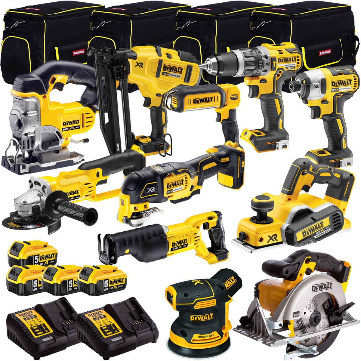 Dewalt 18V 11 Piece Power Tool Kit with 4 x 5.0Ah Batteries T4TKIT-918