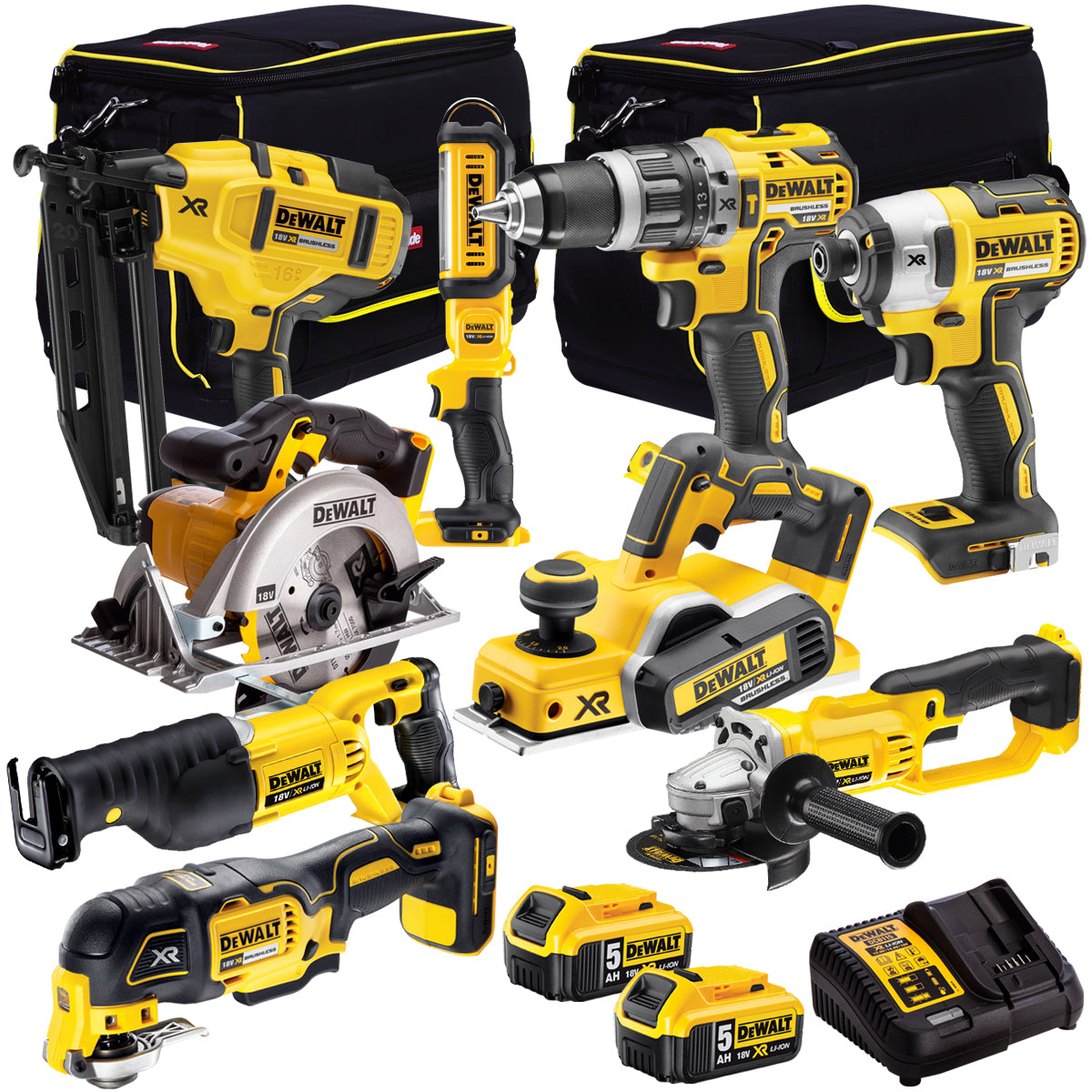 Dewalt 18V 9 Piece Power Tool Kit with 2 x 5.0Ah Batteries T4TKIT-922