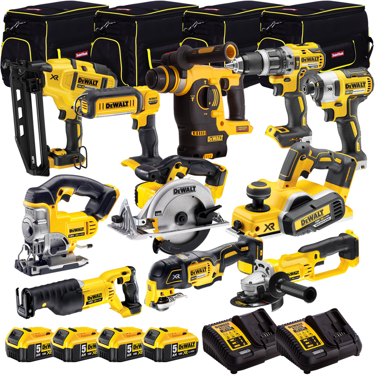 Dewalt 18V 11 Piece Power Tool Kit with 4 x 5.0Ah Batteries T4TKIT-935