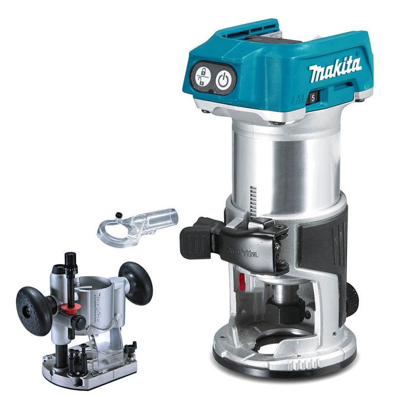 Makita DRT50Z 18V Brushless Router Trimmer With Plunge Router Base & Dust Nozzle Set