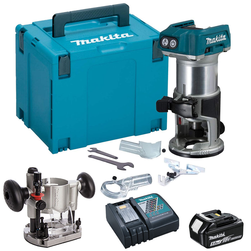 Makita DRT50ZJ 18V Brushless Router Trimmer With 5.0Ah Battery & Charger + Accessories