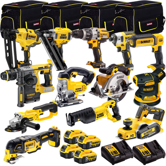 Dewalt 18V 13 Piece Power Tool Kit with 4 x 5.0Ah Battery + 2 x Charger & 4 x Tool Bag T4TKIT-12846