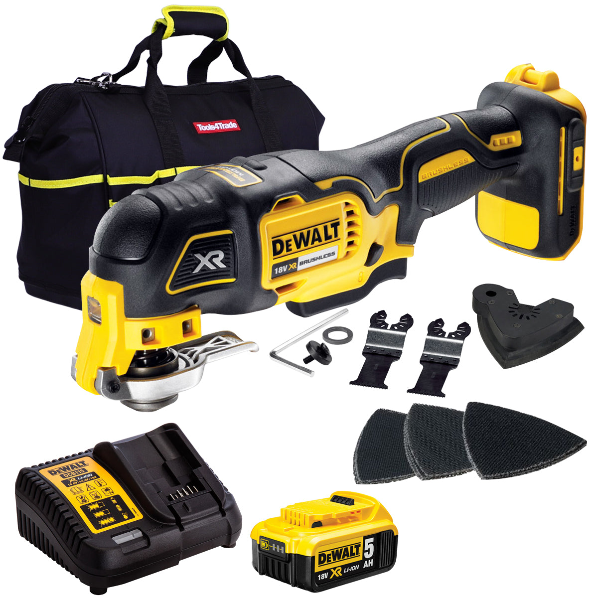 Dewalt DCS355N 18V Cordless Brushless Oscillating Multi-Tool with 1 x 5.0Ah Battery Charger & Bag