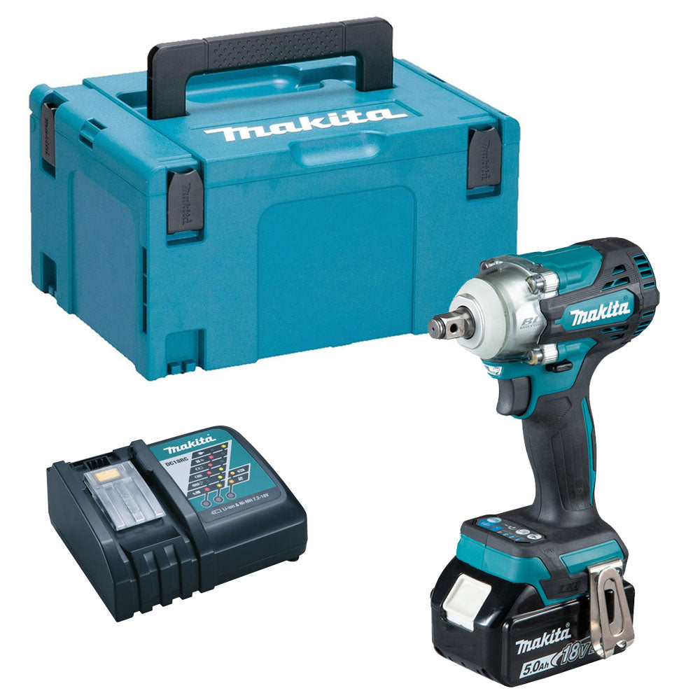 Makita DTW300Z 18V 1/2" Brushless Impact Wrench with 1 x 5.0Ah Battery Charger & Type 3 Case