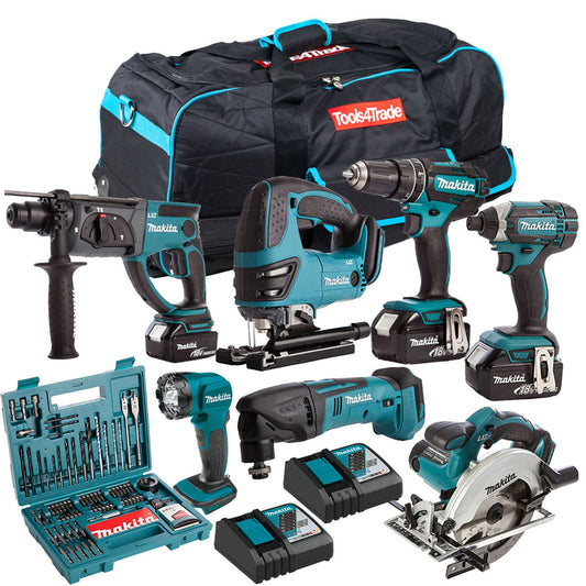 Makita 18V 7 Piece Cordless Kit with 3 x 5.0Ah Batteries & 100 Piece Bit Set T4TKIT-29