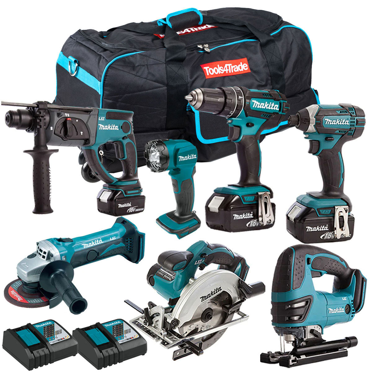 Makita 18V 7 Piece Cordless Kit with 3 x 5.0Ah Batteries T4TKIT-44