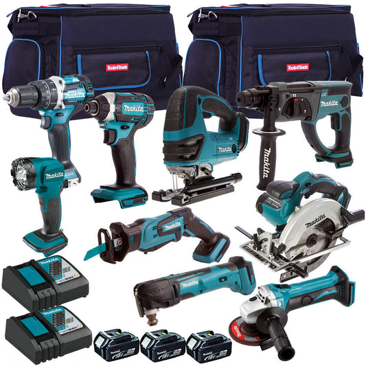 Makita 18V 9 Piece Power Tool Kit with 3 x 5.0Ah Batteries with Charger & 2 x Bag T4TKIT-12997