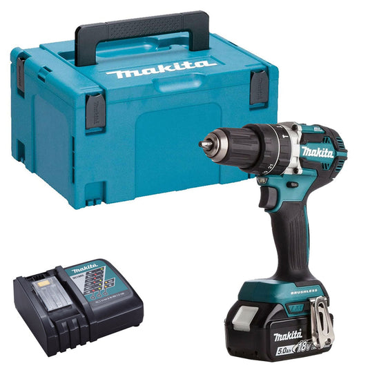 Makita DHP484Z 18V Brushless Combi Drill with 1 x 5.0Ah Battery Charger & Type 3 Case