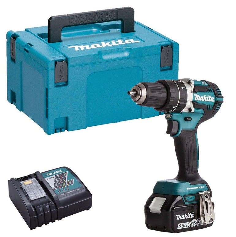 Makita DHP484Z 18V Brushless Combi Drill with 1 x 5.0Ah Battery Charger & Type 3 Case