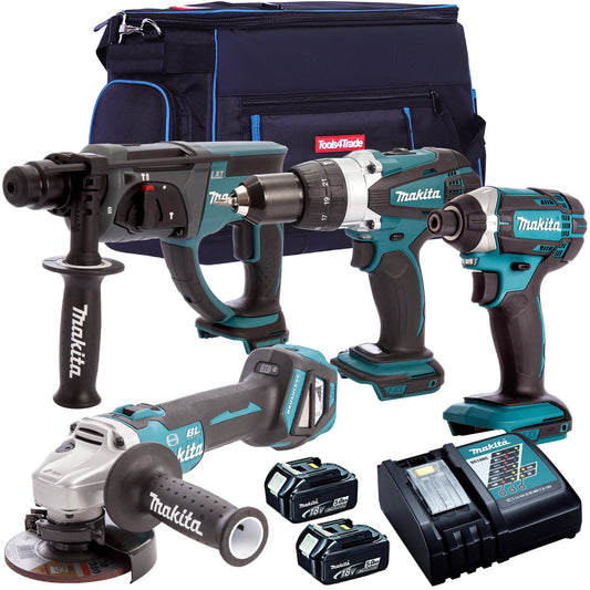 Makita 4 Piece 18V Li-ion with 2 x 5.0Ah Batteries & Charger T4TKIT-1520