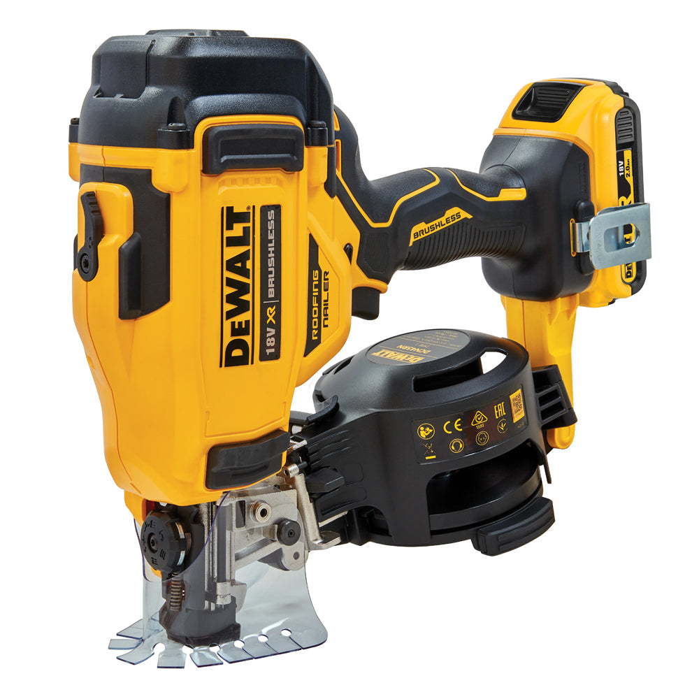 Dewalt DCN45RND2 18V XR Brushless Roofing Coil First Fix Nailer with 2 x 2.0Ah Battery & Charger In Case