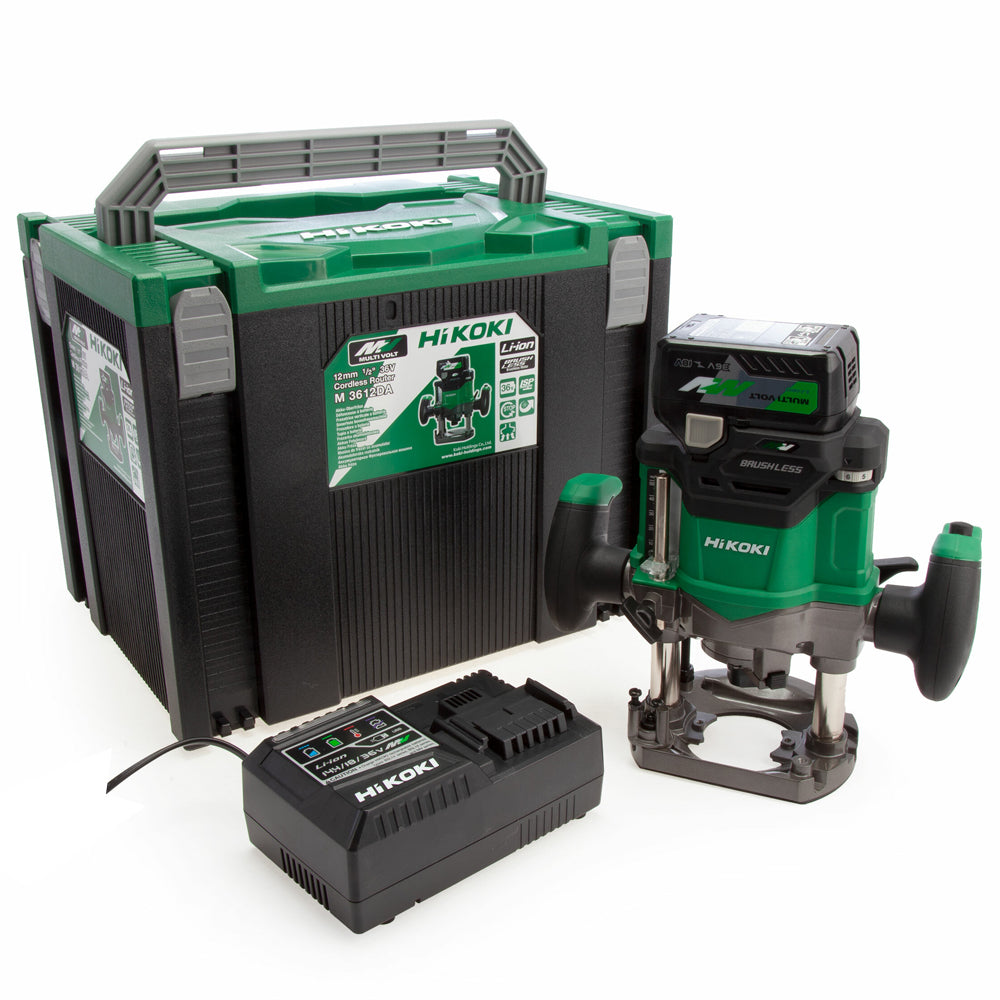 Hikoki M3612DAJPZ 36V Brushless Router 2.5Ah Battery Charger with 1/2" 35 Piece Cutter Set